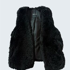 Madewell Black Faux Fur Vest Open Front Cozy Layer Size XXS